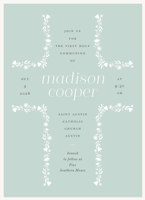 Elegant Cross First Communion Invitations