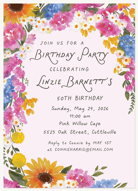 Brushstroke Blooms Adult Birthday Party Invitations