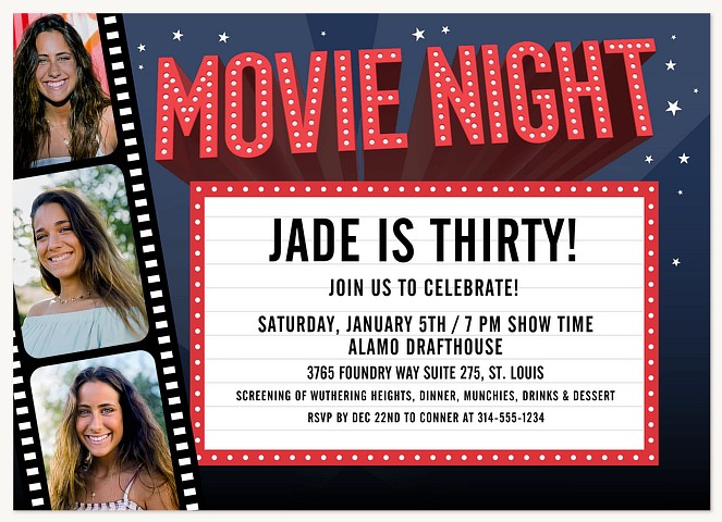 Movie Night Adult Birthday Party Invitations