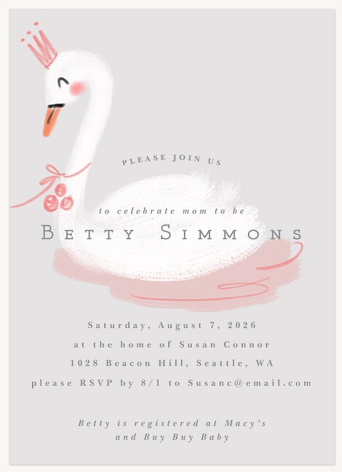 Swan Princess Baby Shower Invites