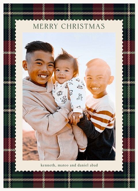 Scalloped Plaid Personalized Holiday Cards