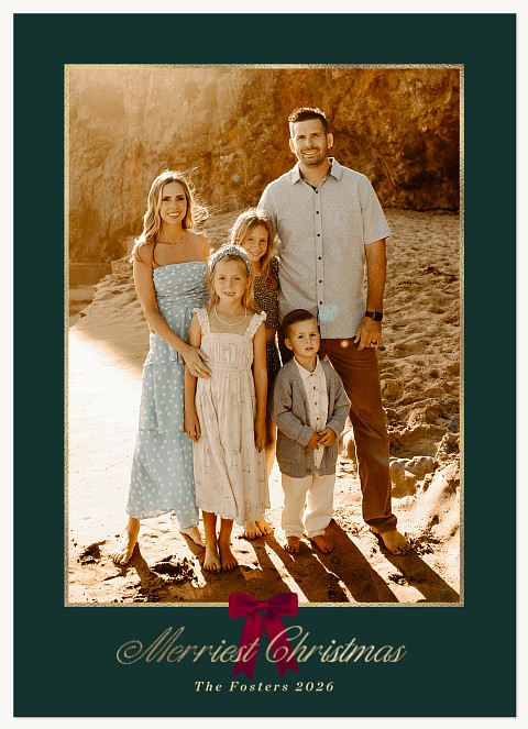 Burgundy Bow Personalized Holiday Cards