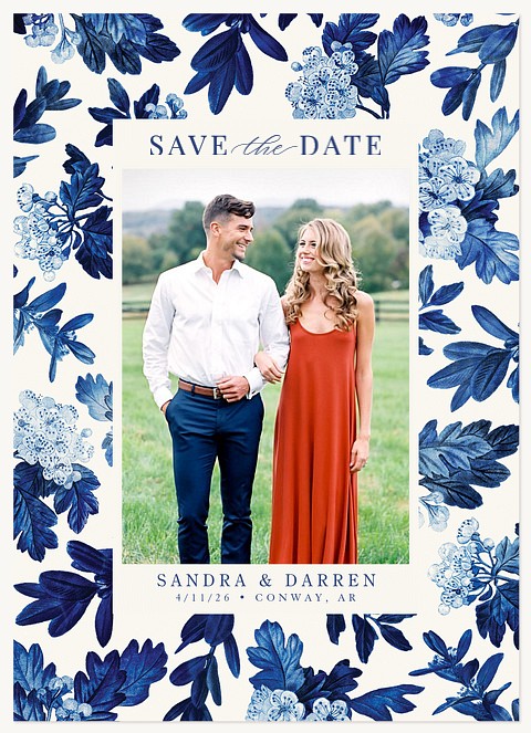 Indigo Toile Save the Date Cards