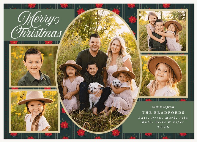 Poinsettia Plaid Personalized Holiday Cards