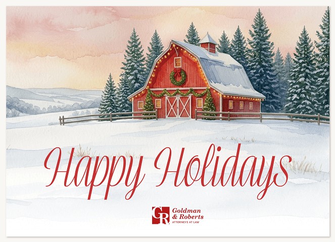 Snowy Barn Cheer Business Holiday Cards