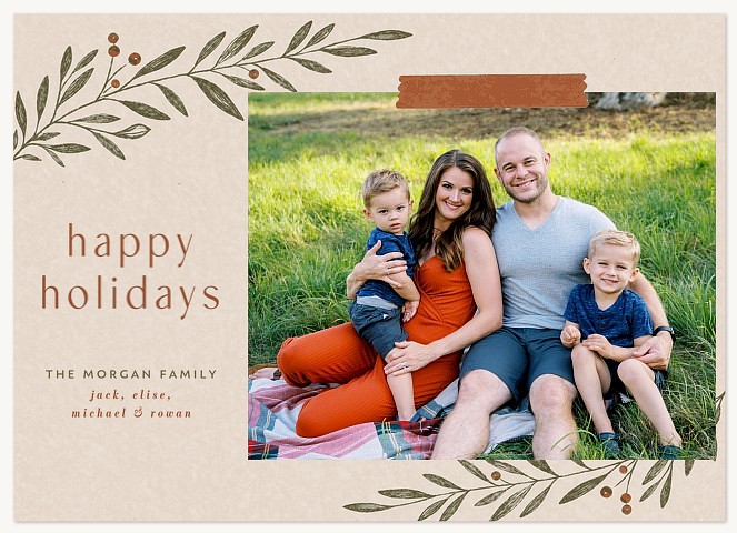Corner Greenery Personalized Holiday Cards