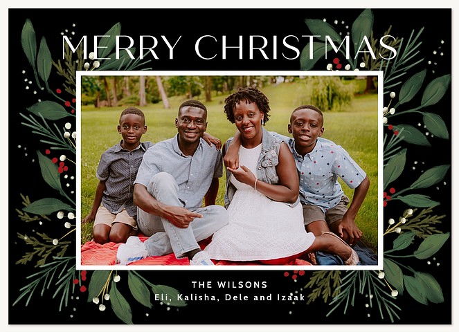 Classic Greenery Raised Gloss Holiday Cards