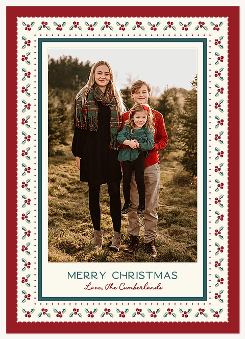 Happy Holly Border Personalized Holiday Cards