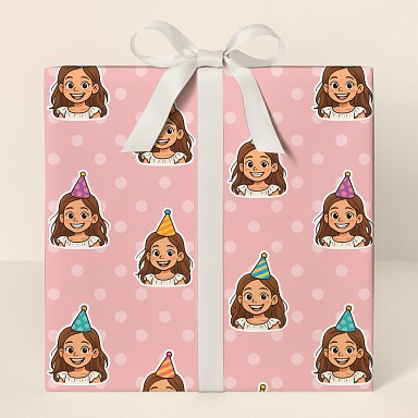 Cartoon of You Polka Dot Hat Wrapping Paper
