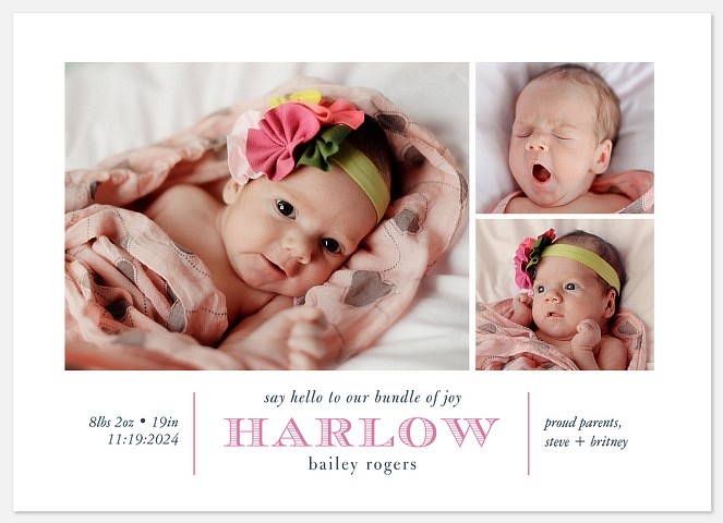 Joyful Little Bundle Baby Girl Birth Announcements