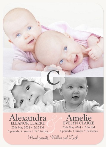 Twin Buds Pink Twin Birth Announcement Cards