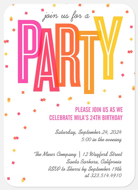 Scattered Confetti Adult Birthday Invitations