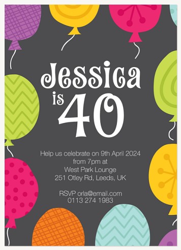 Whimsy Balloons Adult Birthday Party Invitations