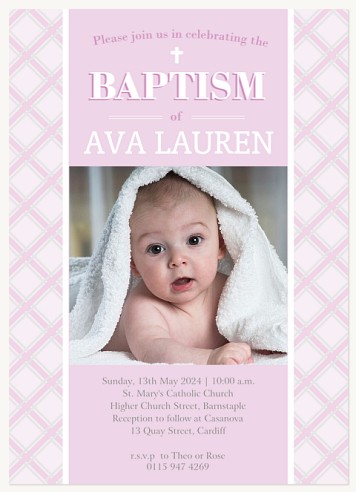 Pink Plaid Baptism Christening Invitations | Christening Invites
