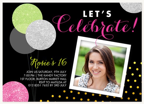 Glitter Balloons Teen Birthday Invitations
