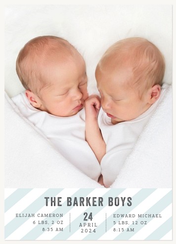 Preppy Stripes  Twin Birth Announcement Cards