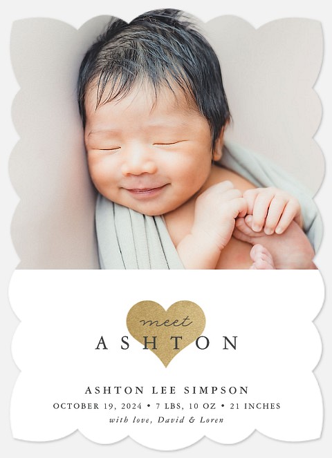 Luxe Heart Baby Birth Announcements