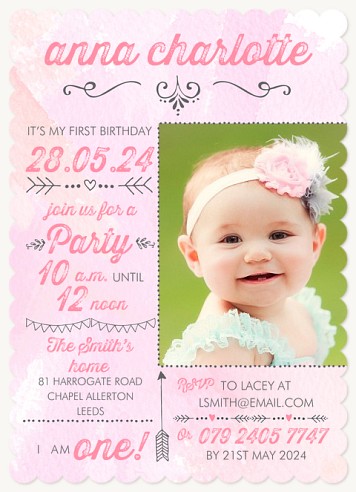 Pink Birthday Chart Kids Birthday Invitations