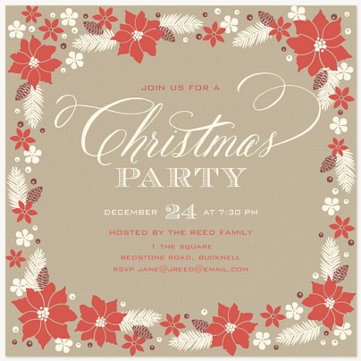 Poinsettia Pretty Holiday Party Invitations