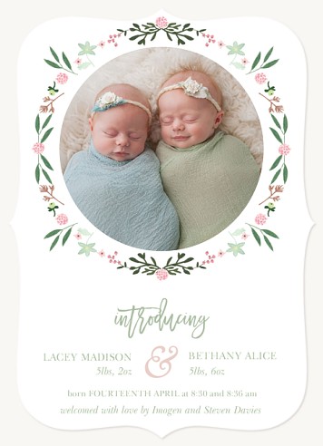 Garden Circle Twin Birth Announcement Cards