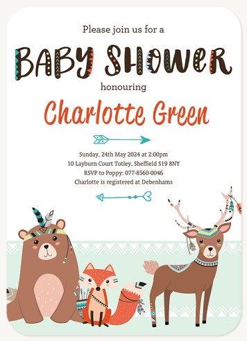 Woodland Creatures Baby Shower Invites 