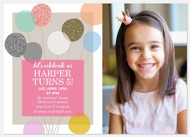 Glittering Balloons Kids' Birthday Invitations