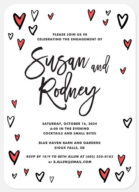 Sketched Hearts Engagement Party Invitations