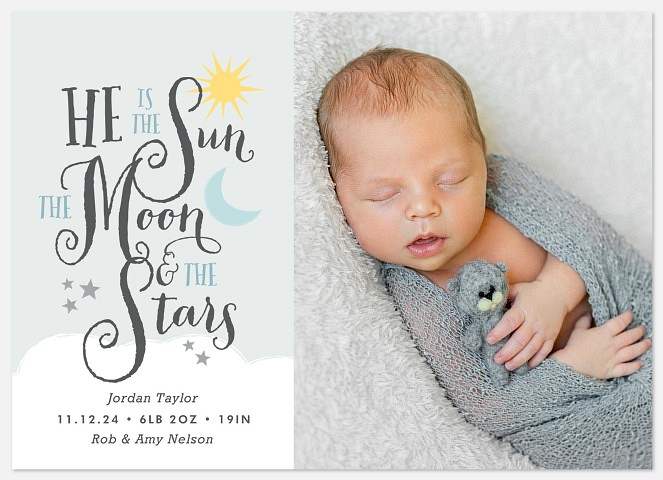 Sun, Moon, & Stars Baby Birth Announcements