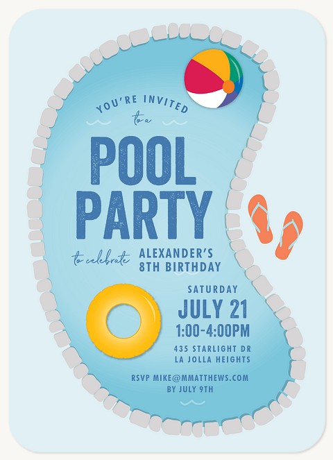 Summer Pool Kids Birthday Invitations