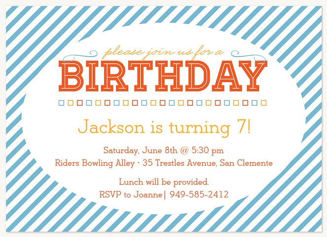 Fun Stripe Kids Birthday Invitations