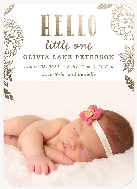Gilded Hello Girl Baby Announcements