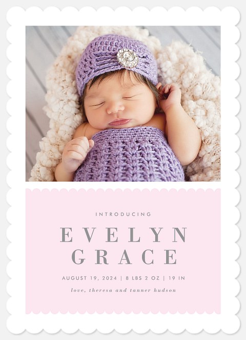 Lovable Scallops Baby Girl Birth Announcements