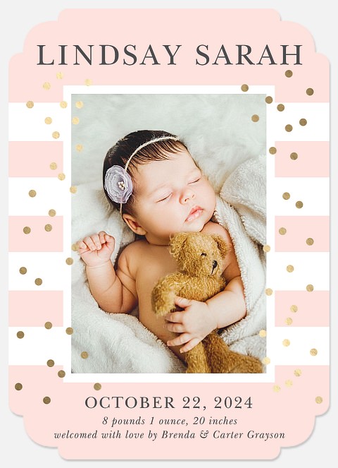 Confetti Stripes Baby Girl Birth Announcements