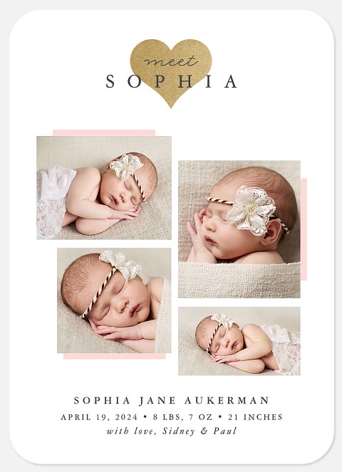 Shimmering Heart Baby Birth Announcements