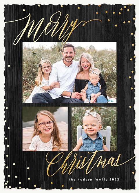 Chic Woodgrain Personalized Holiday Cards