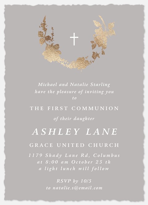 Gilded Curve First Communion Invitations