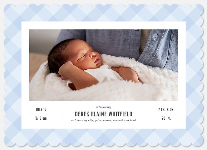 Baby Blue Gingham Baby Birth Announcements