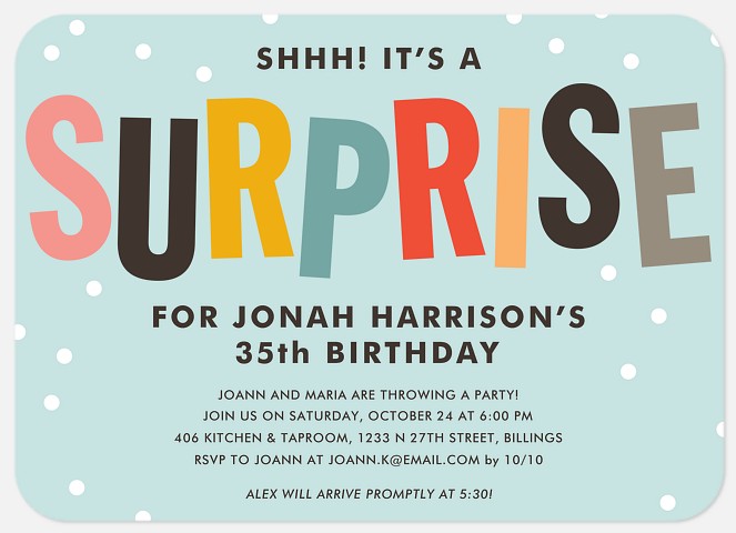 Colorful Surprise Adult Birthday Invitations