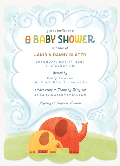 Sweet Elephants Baby Shower Invites