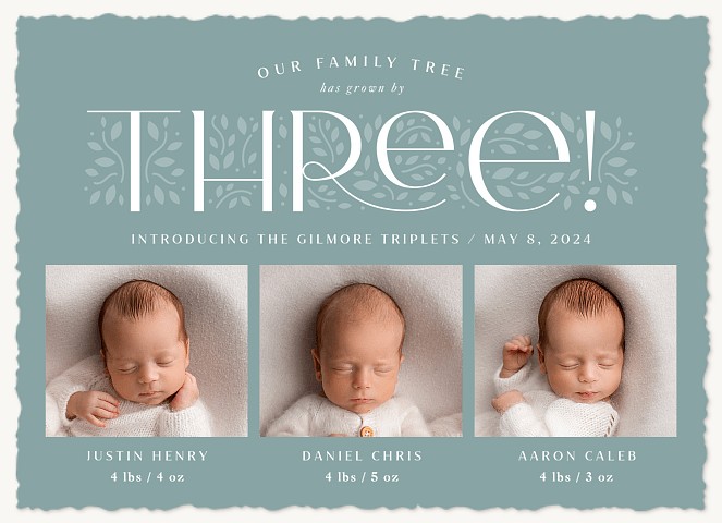 Grown By Three! Twin Birth Announcements