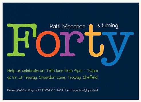 40 Colours Adult Birthday Party Invitations