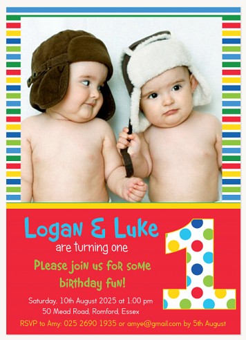Super Stripe Boys Kids Birthday Invitations