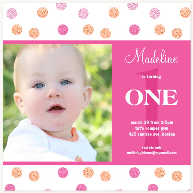 One Dots Girl Birthday Party Invitations