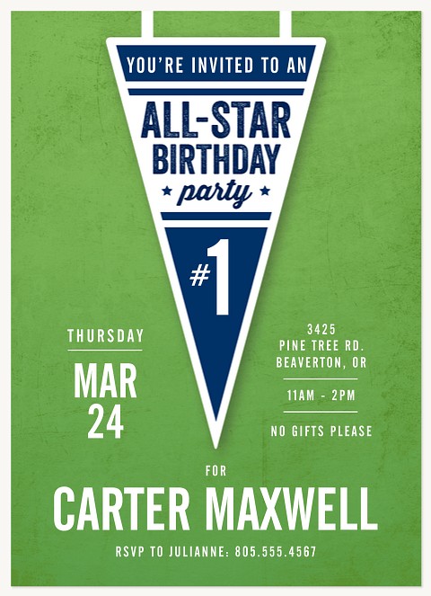 All-Star Pennant Kids Birthday Invitations