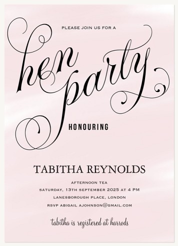 Brushed Pink Hen Party Invitations
