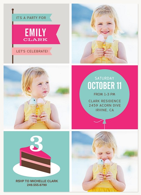 Piece of Cake Girl Birthday Party Invitations