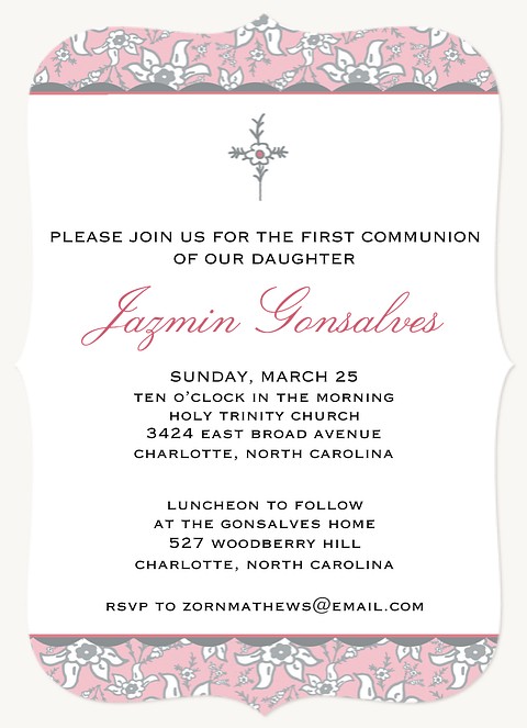 Fancy Floral First Communion Invitations