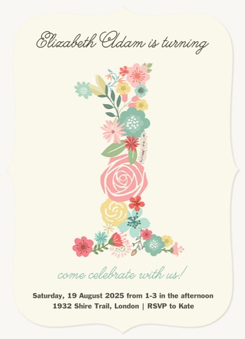 Floral One Kids Birthday Invitations