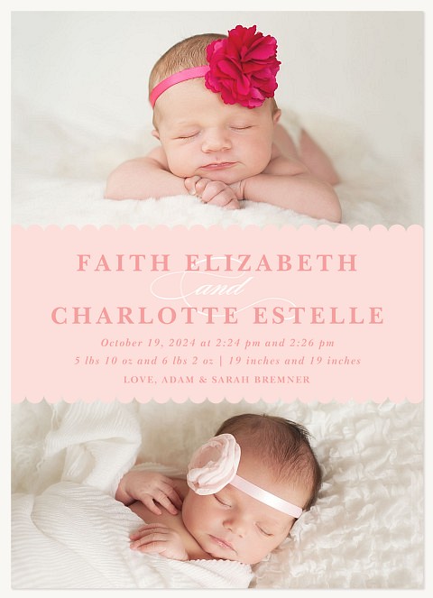Charming Double Twin Birth Announcements