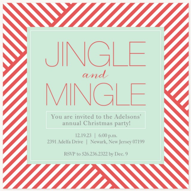Peppermint Ribbon Holiday Party Invitations